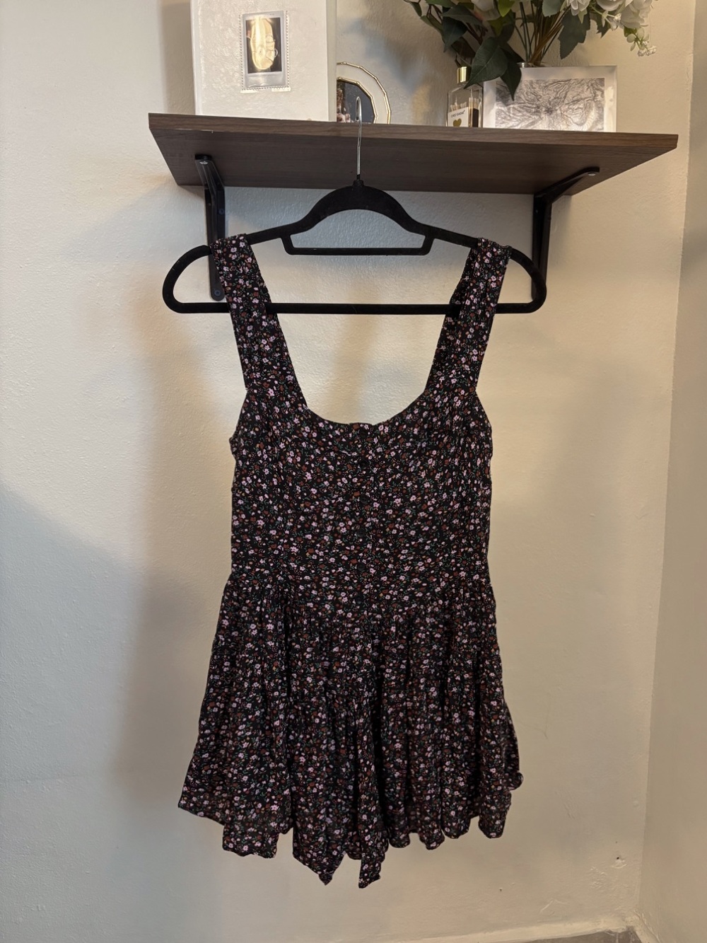 Aerie Black Floral Smocked Romper